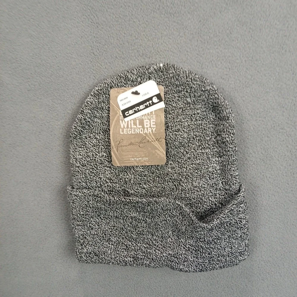 Carhartt Cuffed Beanie Hat Mens OSFM‎ Heather Gray Logo Ribbed Knit Workwear